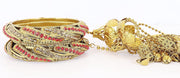 NMII Non-Precious Metal Base Metal with Zircon Gemstone Or Leaf Shaped Beads and Flower Shaped Glossy Finished Kada Set For Women and Girls