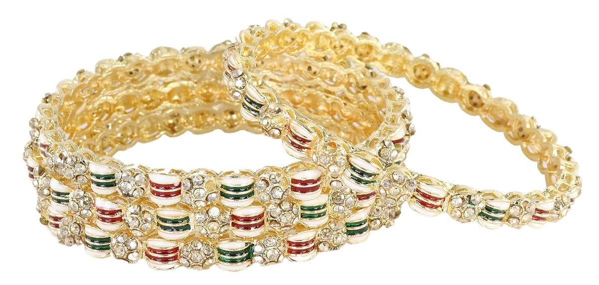 NMII Golden Metal Bangles Set For Women & Girls with Zircon Diamond Stone | Traditional Rajwadi Girl's Bangles Kangan | Fancy Women's Fashion Jewellery | Perfect for Wedding, Party, Festive- Set of 4