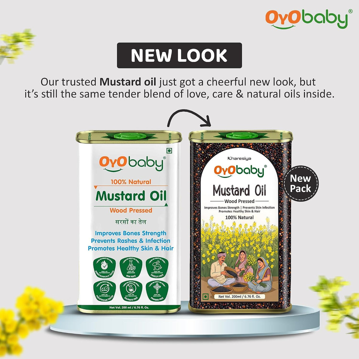 OYO BABY 100% Pure Cold-Pressed Mustard Oil for Baby - 200ml | Edible Food-Grade Sarson Oil | Enriched with Vitamins & Antioxidants | Baby Massage Oil | Baby Oil For Body Massage