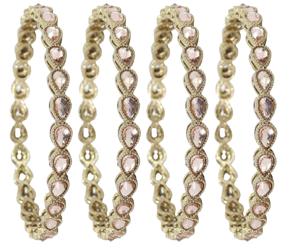 NMII Traditional Kundan Work Metal Bangles Set For Women & Girls | Mirror Bangles For Women | Bangles For Wedding, Party, Festival, Function | Women's Fashion Jewellery- Set of 4