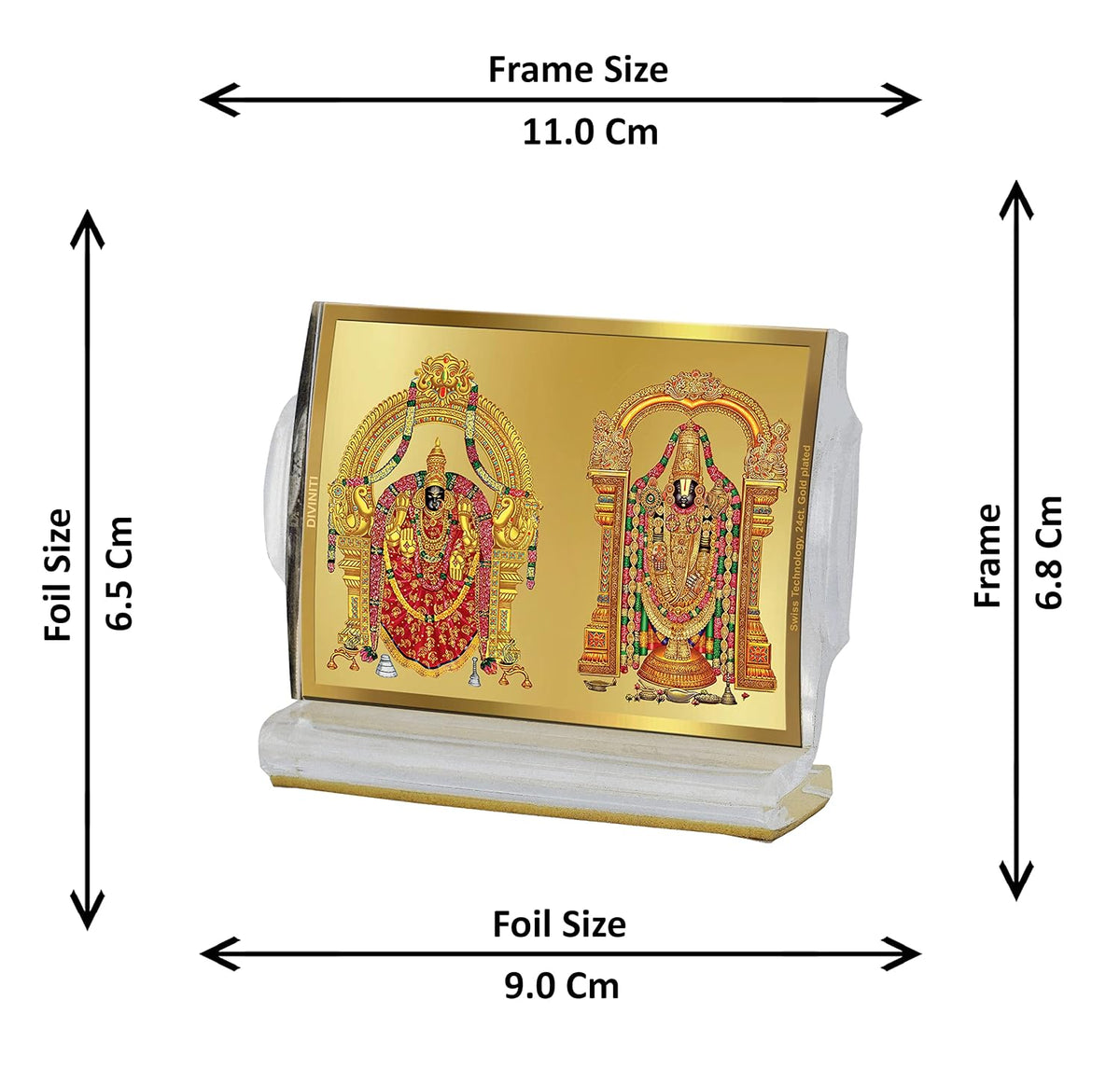 DIVINITI 24K Gold Plated Religious Car Dashboard Frame | Premium God Idol Frame for Car, Home Mandir & Office Table | Spiritual Gift, Decorative Showpiece | Padmavathi Balaji