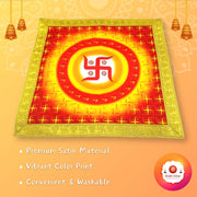 Bhakti Lehar Printed Silk Satin God Chowki Aasan Cloth for Puja (Size: 16" x 16" Inch) | Pooja Assan Kapda | Satin Altar Cloth Mat for Puja Mandir, Temple and Decoration (Set of 4)