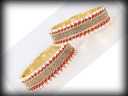 NMII Non-Precious Metal Base Metal Studded with Zircon Gemstone and linked with Pearl Chain Glossy Finished Kada/Bangle set for Women and Girls
