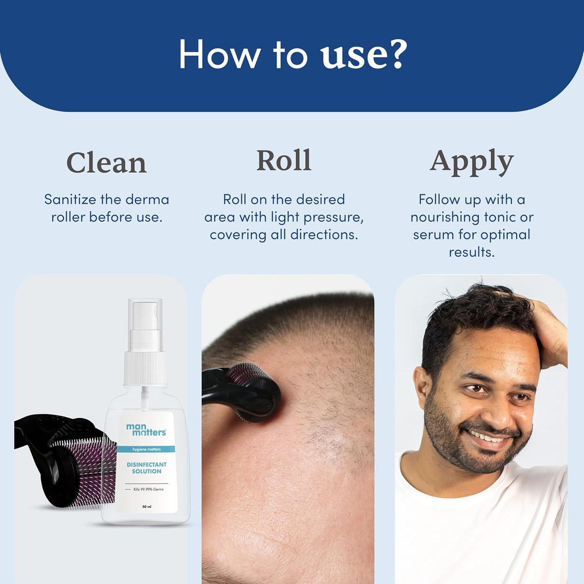Man Matters Derma roller 1.00 mm With 540 Titanium Alloy Needles | Promotes Beard Growth & Reduces Acne Scars | Safe & Effective To Use