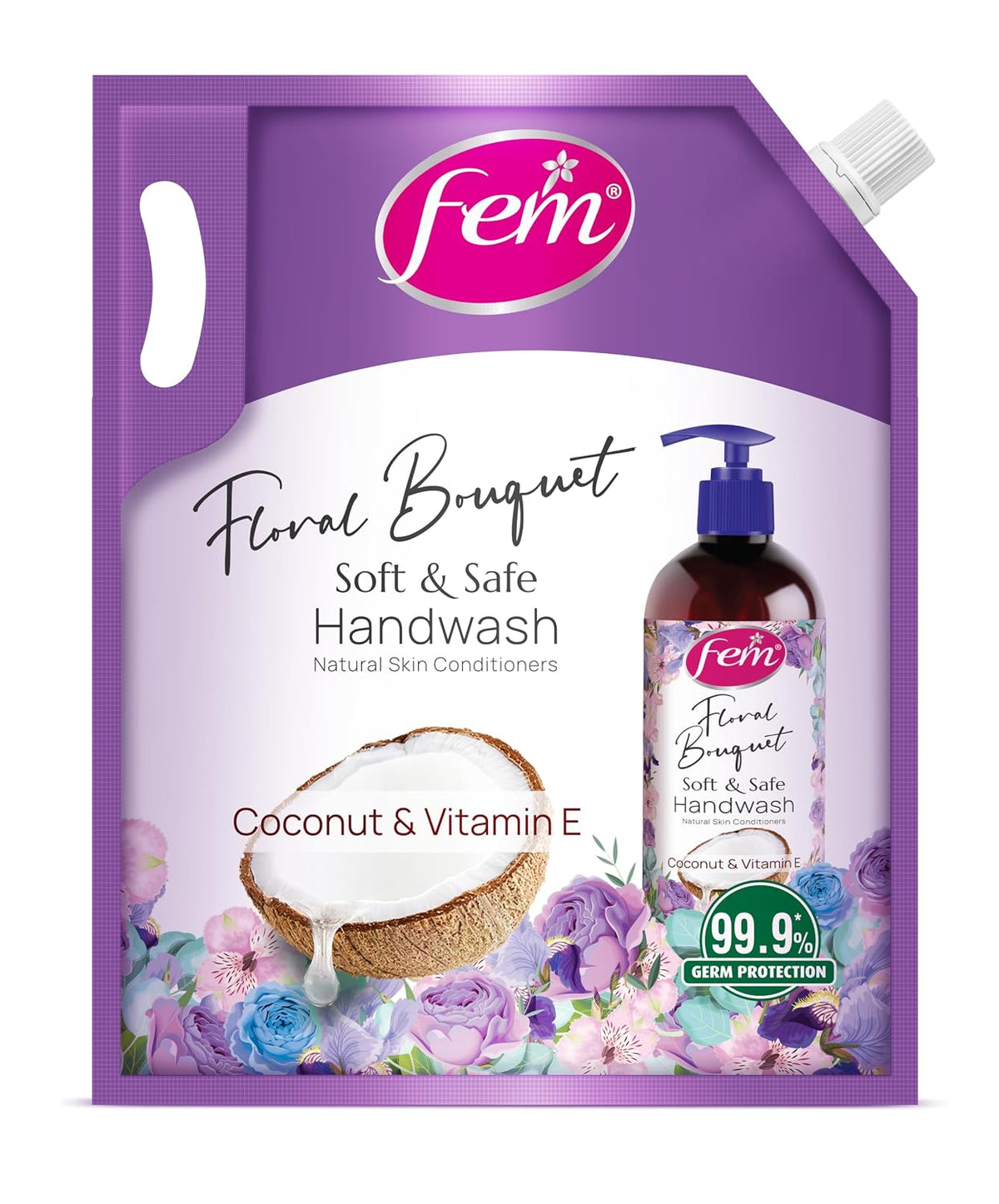 DABUR Fem Floral Bouquet Soft & Safe Handwash - 1500 Ml | Germ Protection | Enriched With Goodness Of Coconut Milk & Vitamin E | Long Lasting Fragrance (Pack of 1)