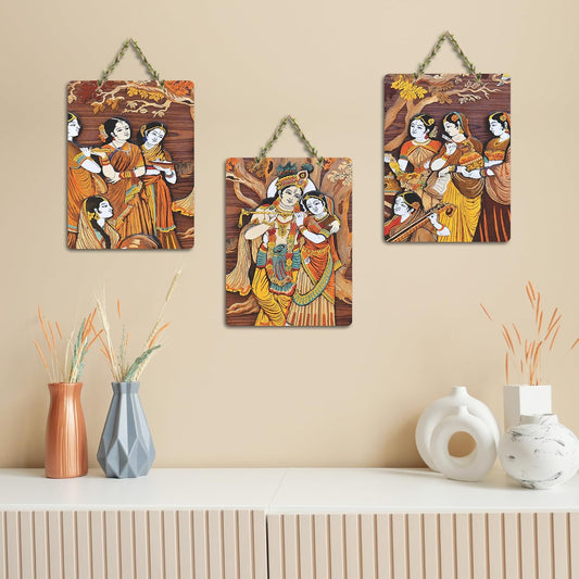 Artvibes Krishna Art Home Wall And Door Hanging for Home | Spiritual Decor Items | Religious Wall Art | Wall Poster | Artwork| Stylish Modern Decor Item | Gift Items (WH_96174NN), Set of 3