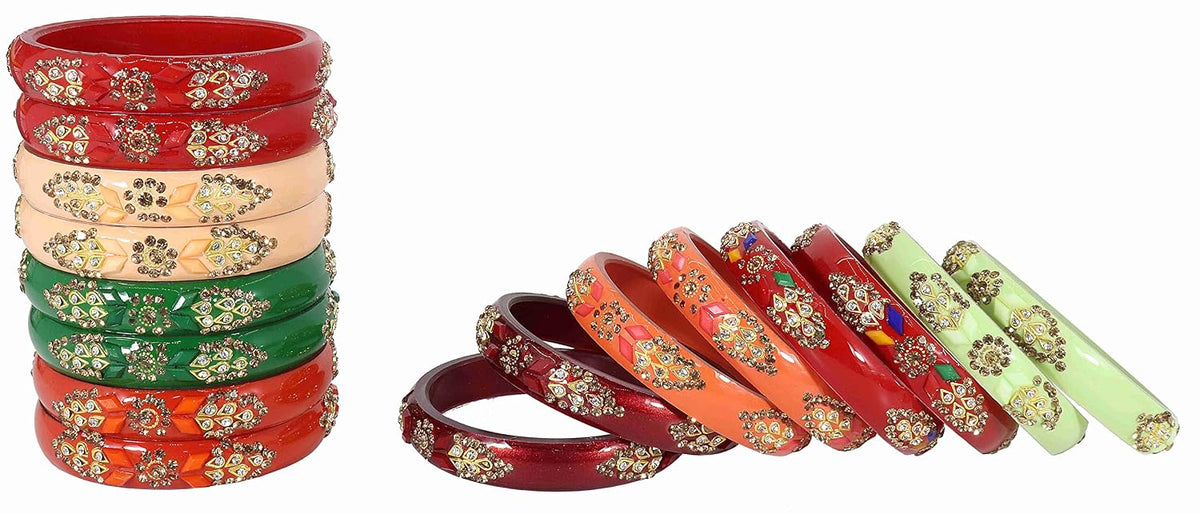 NMII Acrylic With Zircon Gemstone and Beads Studded Glossy Finished Kada Set For Women and Girls