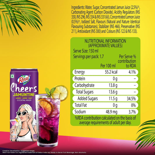 Dabur Real Cheers Jamuntini - 250ml | Premium Cocktail Mixer with extract of real tangy Jamuns | Bursting and Rich Flavour | Ideal for House Parties, Bars & Gifting