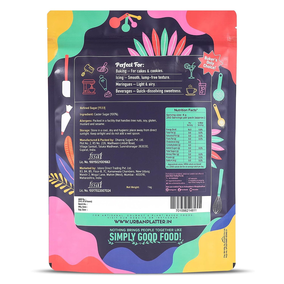 Urban Platter Professional Caster Sugar, 1kg (Perfect for Baking, Castor Sugar, Finely Granulated Free-flowing Sweetener)