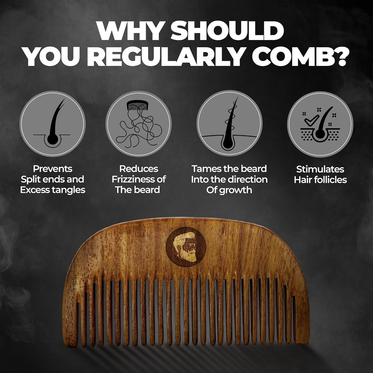Beardo Compact Wooden Comb | Style your beard hassle-free | Pocket-size Elegant Comb for hair & Beard styling | Light Weight For Healthy & Stylish Beard