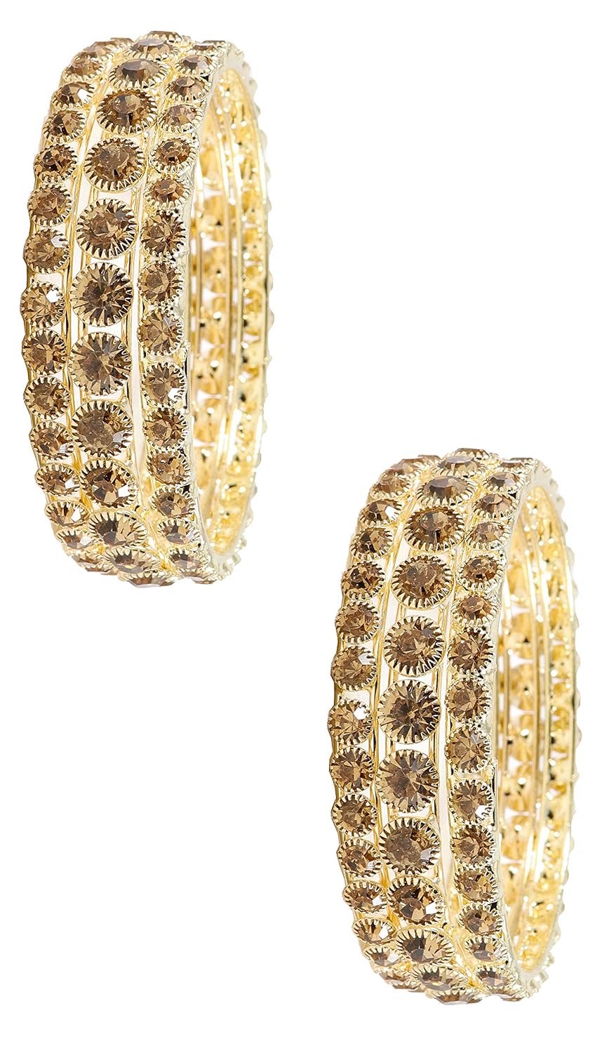 NMII Non-Precious Metal Base Metal with Zircon Gemstone Studded worked Glossy Finished Kada Set For Women and Girls