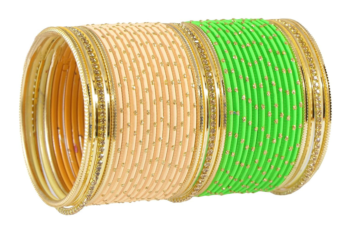 NMII Non-Precious Metal Base Metal with Zircon Gemstone Studded worked Or Polka Dots Glossy Finished Bangle Set For Women and Girls