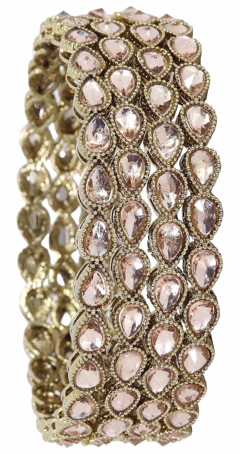NMII Traditional Kundan Work Metal Bangles Set For Women & Girls | Mirror Bangles For Women | Bangles For Wedding, Party, Festival, Function | Women's Fashion Jewellery- Set of 4