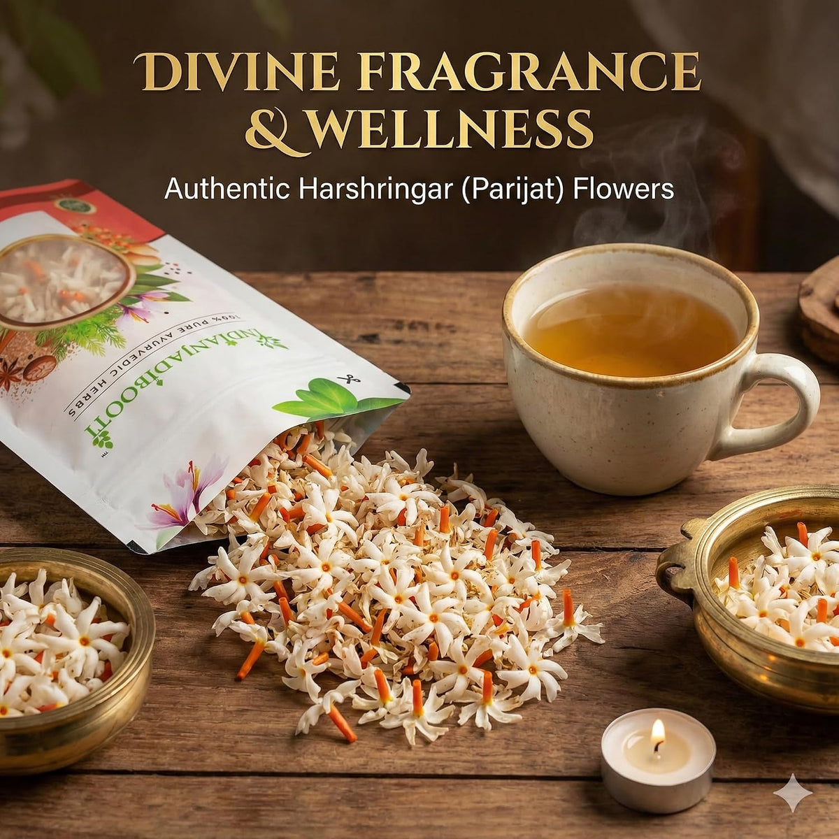 IndianJadiBooti Pure Harshringar Flowers | Joint Mobility Herbal Tea (10g)