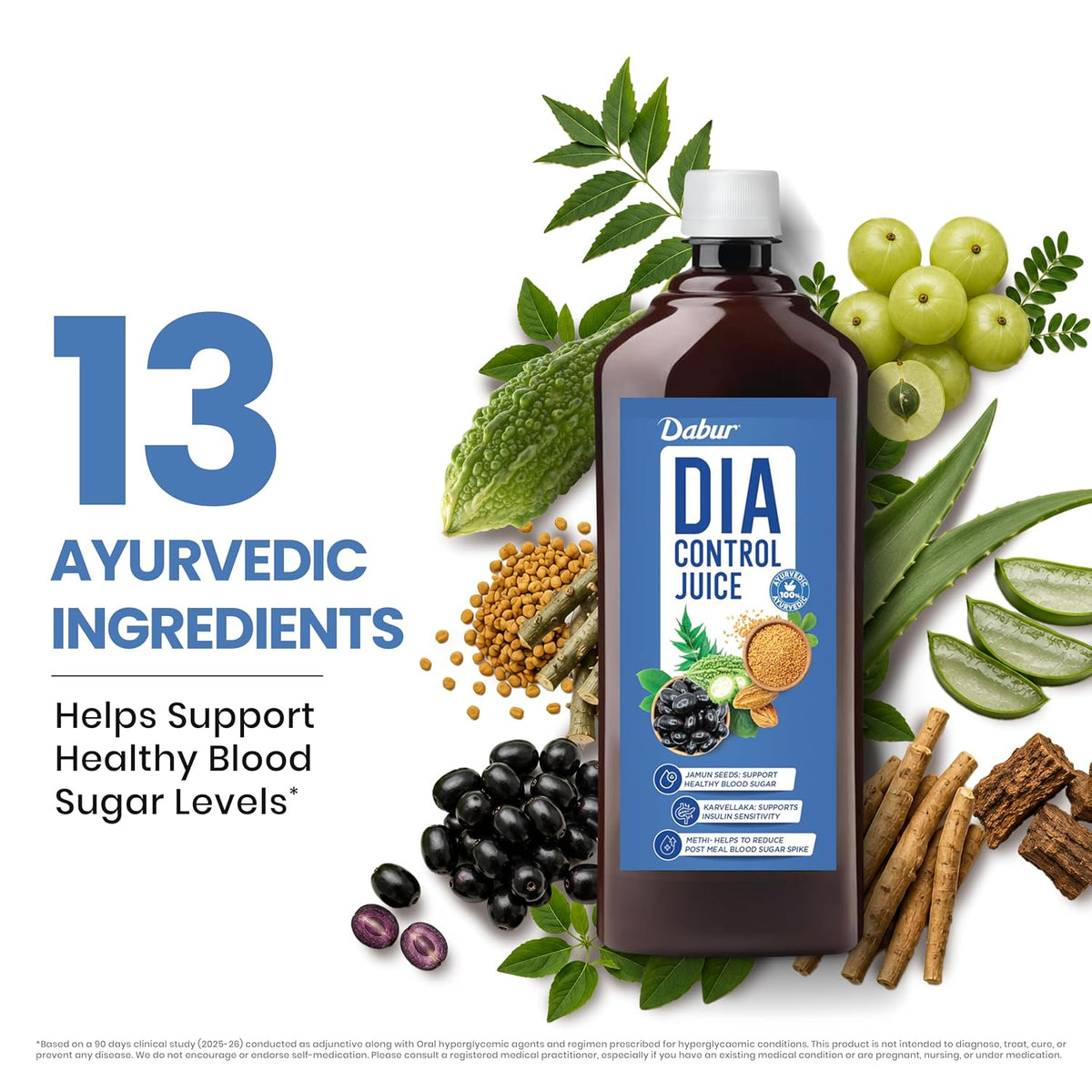 Dabur Dia Control Juice - 500ML | Clinically Proven Diabetic Care | Supports Healthy Blood Sugar Levels & Insulin Sensitivity | Reduces Post Meal Sugar Spikes | Amla, Karela, Jamun, Triphala & More