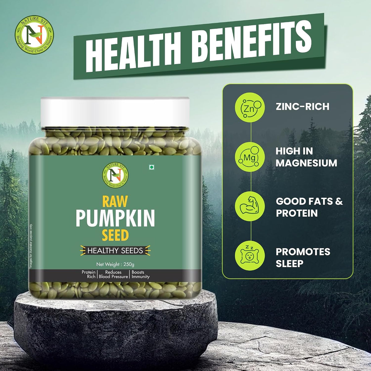 NatureVit Pumpkin Seeds 250 Gram | Raw & Unsalted | Protein Rich Super Seeds for Eating | Immunity Booster Snack | Ideal for Weight Loss & Healthy Heart