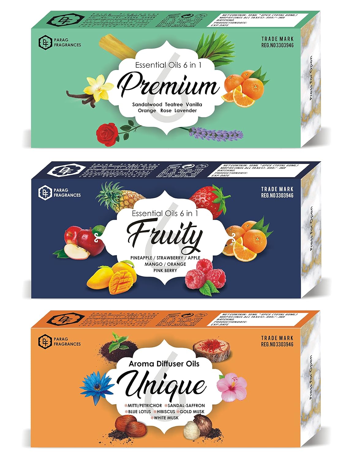 Parag Fragrances Pure, Natural & Organic Essential Oils Set (Unique 6 in 1)