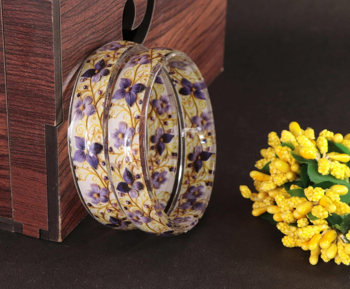 NMII Glass Kada Set For Women & Girls Studded With Beads & Flower Printed Glossy Finished | Stylish Kada For Gift, Wedding & Daily Use