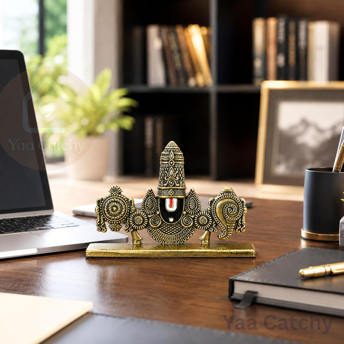 YaaNatural Yaa Catchy Lord Venkateswara Balaji Idol | Double-Sided 360° Design | Premium Antique Gold Resin Tirupati Balaji Murti | Car Dashboard, Home Temple, Office Desk & Pooja Decor | Spiritual Gift