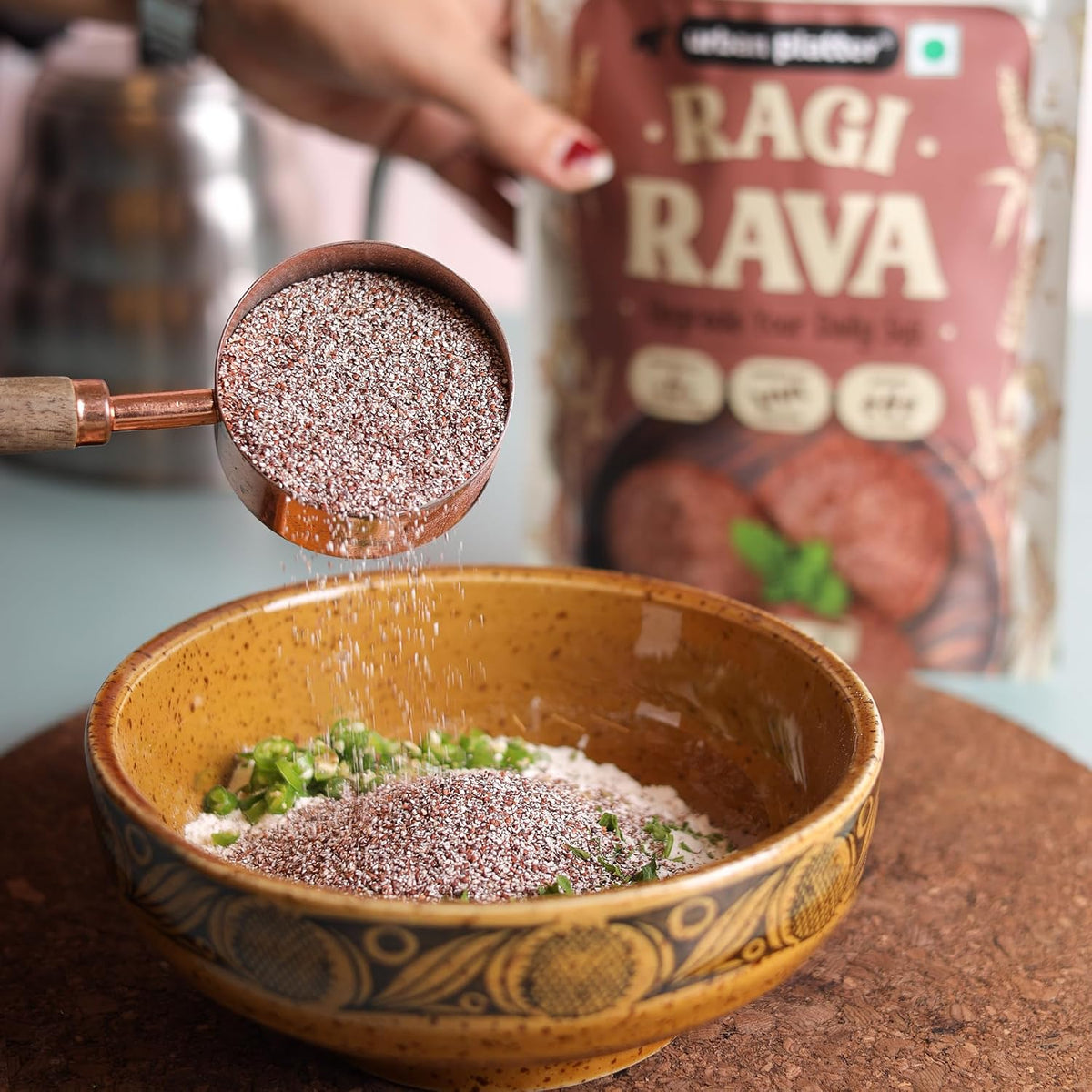 Urban Platter Ragi Rava, 500g (Naturally Gluten-free | Source of Protein & Fibre | A Smart Swap for Regular Sooji | Perfect for Upma, Khichdi, Idli, Dosa, Halwa, & More)