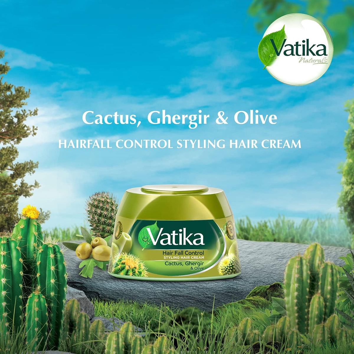 Vatika DABUR Naturals Hair Fall Control Styling Hair Cream Olive Cactus Heena, 140ml