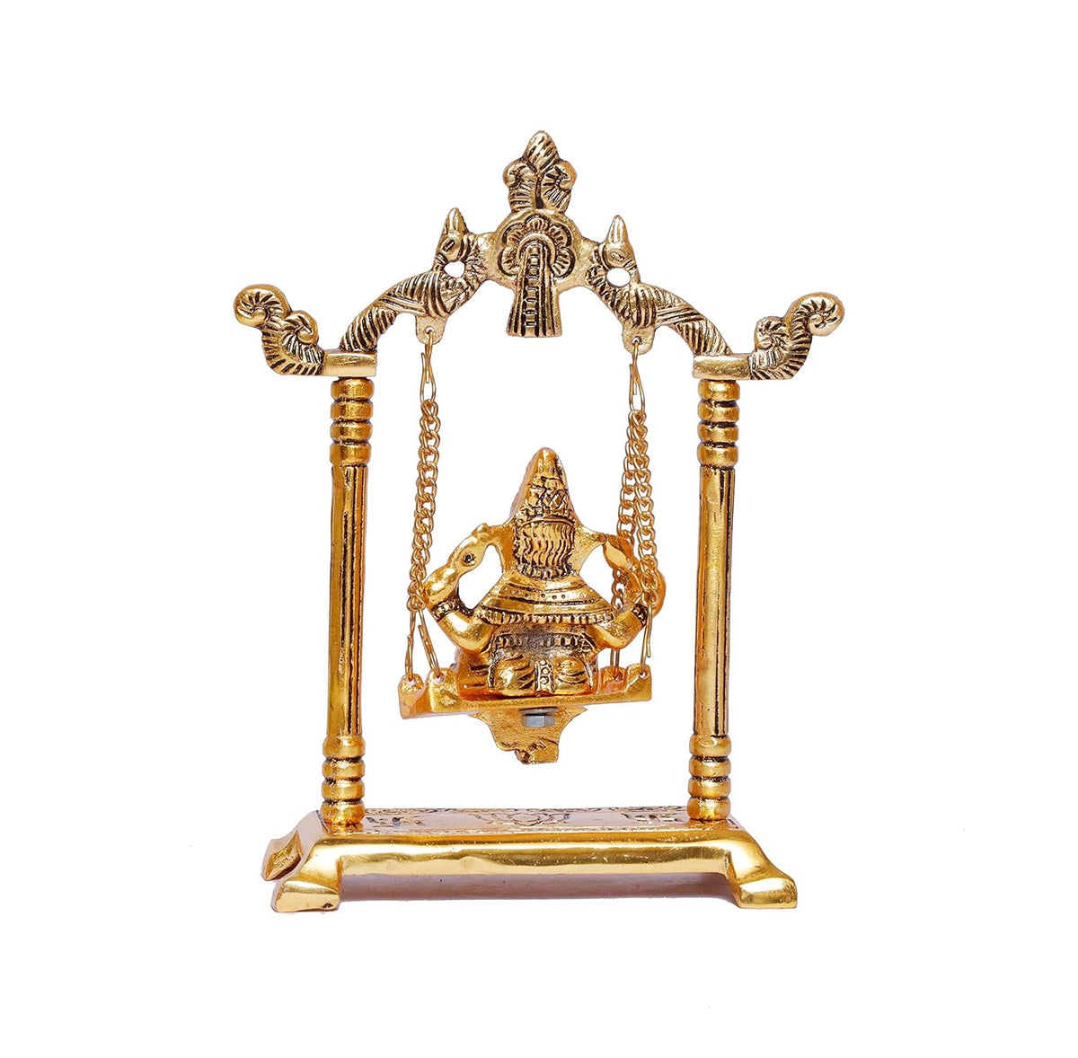 KridayKraft Ganesh Ji Jhula Idol,Ganpati Idol On Swing Jhula For Temple Pooja,Ganesh Metal Statue Home,Office & Table, Gold