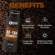 Beardo De-Tan Body Wash for Men, 500ml | Tan Removal and Caffeine Body Wash | Detan With Coffee & Aloe Extracts | For Body & Face | Refreshing Fragrance | Bodywash for Men