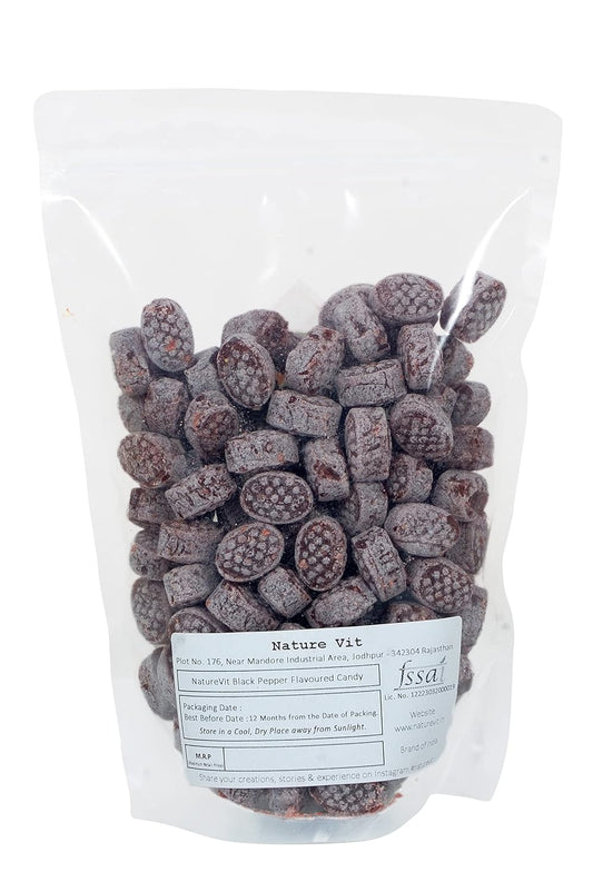 NatureVit Black Pepper Candy 400 Gram | Spicy & Sweet Digestive Candy | Traditional Ayurvedic Mukhwas | Tasty Mouth Freshener | Travel-Friendly Pack