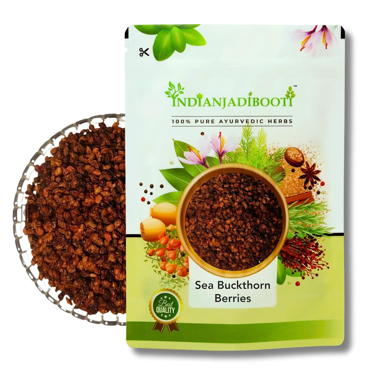 IndianJadiBooti Sea Buckthorn Berries (Hippophae Rhamnoides) - 250g | Dried Himalayan Superfood | Rich in Omega 7 & Vitamin C for Glowing Skin & Immunity | Tea & Smoothie Mix