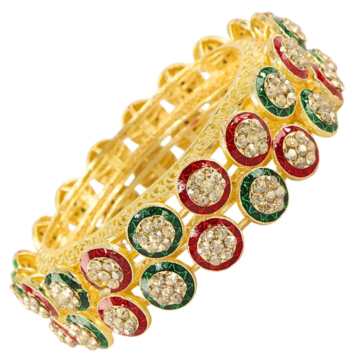NMII Traditional Kundan Stone Work Metal Bangles For Women & Girls | Mirror Bangles | Bangles For Women Wedding, Party, Festival, Function | Women's Fashion Jewellery
