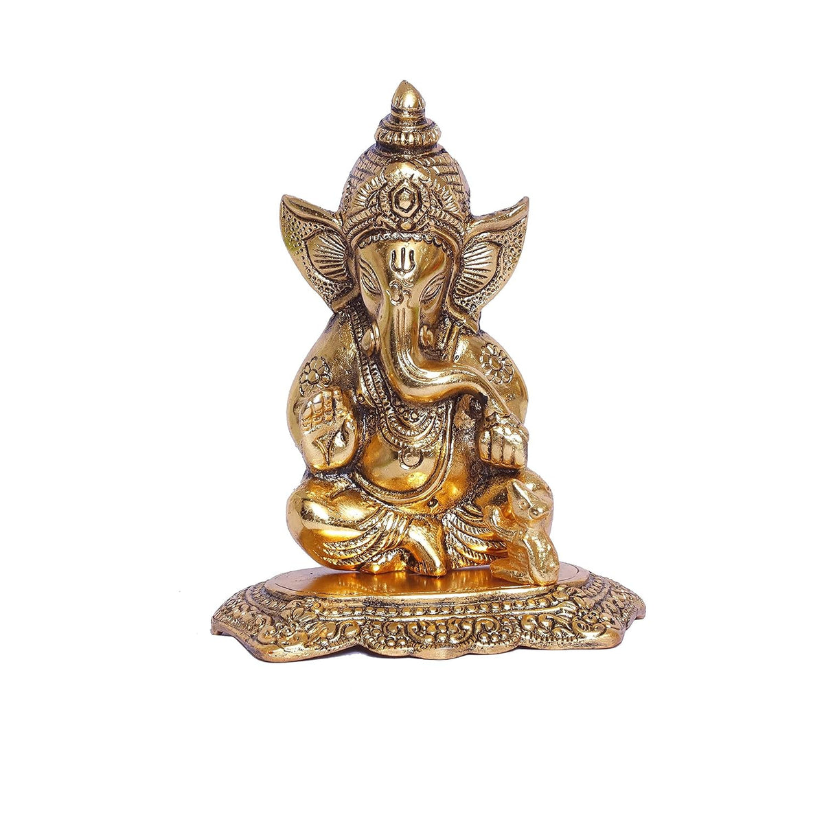 KridayKraft Ganesha Metal Action Statue,Ganpati Murti For Pooja Room & Decor Your Home,Office,Religious Idol Gift Article,Showpiece Figunrines..., 8 Centimeters, Gold