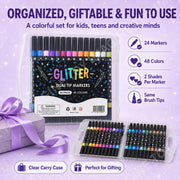Toy Imagine 48-Colour Glitter Marker Pens, Dual-Tip Brush & Fine Tip