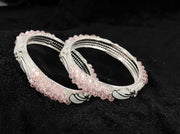 NMII Stylish White Pearls & Alloy Metal American Diamond Bangles Kada Set For Women and Girls | Fancy Women's Kada | Girls' Bangles Bracelet | Kada Set For Wedding, Party, Occasion Wear-Set of 2