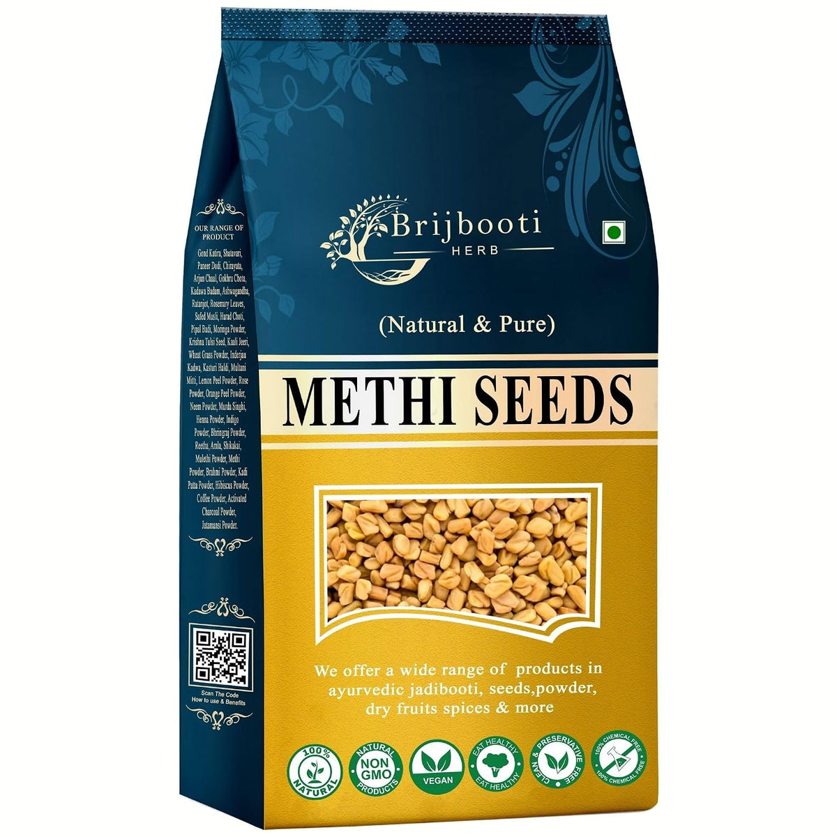 BrijBooti Birju Mahavir Methi Dana Seed 800 Gram | Methi seeds fenugreek | Fenugreek Seeds | Whole Methi Dana Seeds | Indian Spices