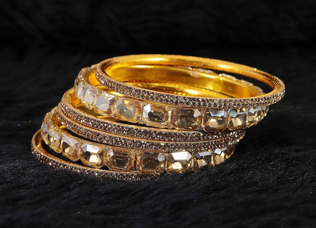 NMII Stylish Metal with AD Diamond Bangles Kada Set For Women & Girls | Premium Gold Plated Bangles | Kada Set For Women | Metal Bangles | Fashionable Bangles For Wedding, Party, Daily- Set of 12