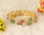 NMII Designer Alloy Metal Kada For Women & Girls | Gold Plated Floral Meenakari Kangan | Traditional Ethnic Jewellery | Wedding Party Stylish Fancy Kada Gift - Set Of 2