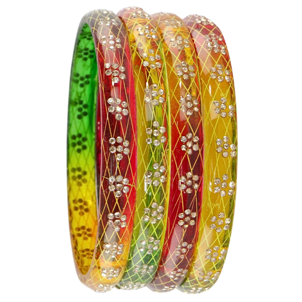 NMII Transparent Glass Bangles Kada Set For Women & Girls with Sparkling Golden Zircon Diamonds & Beads | Latest Girls Bangles Kangan Chudiyan | Daily, Wedding, Party, Office Jewellery