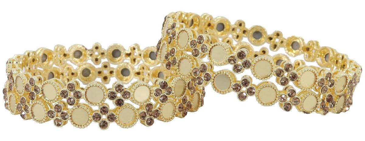 NMII Stylish Mirror Worked Metal Bangles Set For Girls & Women with Zircon Stone | Traditional Mirror Bangles | Fancy Women's Bangles | Ethnic Bangles | Fashion Jewellery- Set of 4