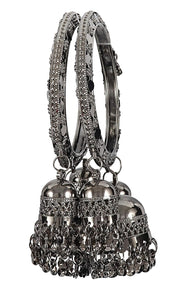NMII Non-Precious Metal with BallChain and Cone Shaped Latkan Studded Glossy Finished Kada Set For Women and Girls