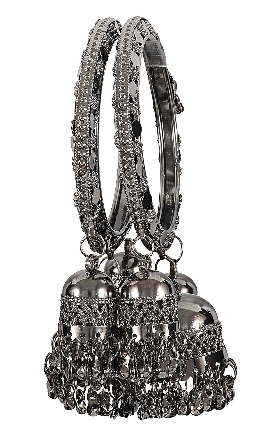 NMII Non-Precious Metal with BallChain and Cone Shaped Latkan Studded Glossy Finished Kada Set For Women and Girls