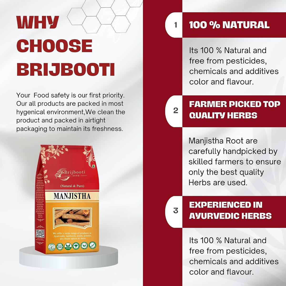 Brijbooti Organic Manjistha (100 gm) | Rubia Cordifolia | Manjishtha Root | Manjishta | Manjishta | Manjista