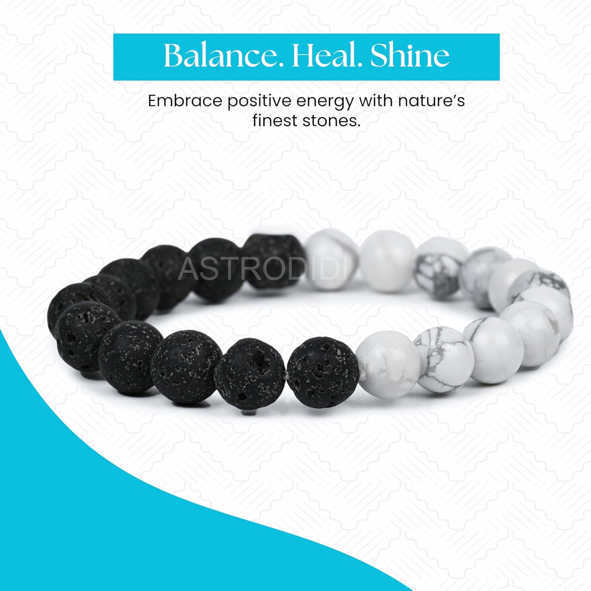 ASTRODIDI Natural Certified Lava Howlite Stone Bracelet for Money, Success & Positive Energy | Original Reiki Feng-Shui Healing Crystal Gemstone Bracelet for Men and Women