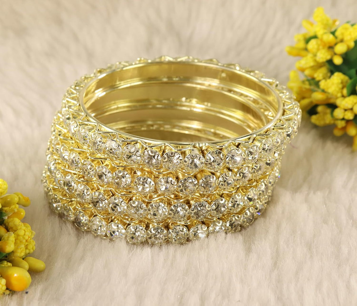 NMII Premium Alloy Metal Kada Set with Shiny Diamond Stone For Women & Girls | Fancy Latest Women's Kangan Stylish | Beautiful Girl's Bangles For Wedding, Party, Daily, Gift - Set Of 4