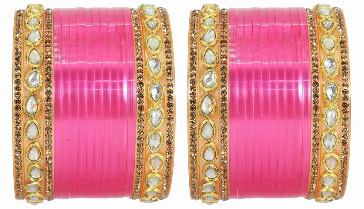 NMII Acrylic (Plastic) with Oval Beads Or Zircon Gemstone Studded Worked Glossy Finished Short Chuda Set for Women and Girls