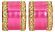 NMII Acrylic (Plastic) with Oval Beads Or Zircon Gemstone Studded Worked Glossy Finished Short Chuda Set for Women and Girls