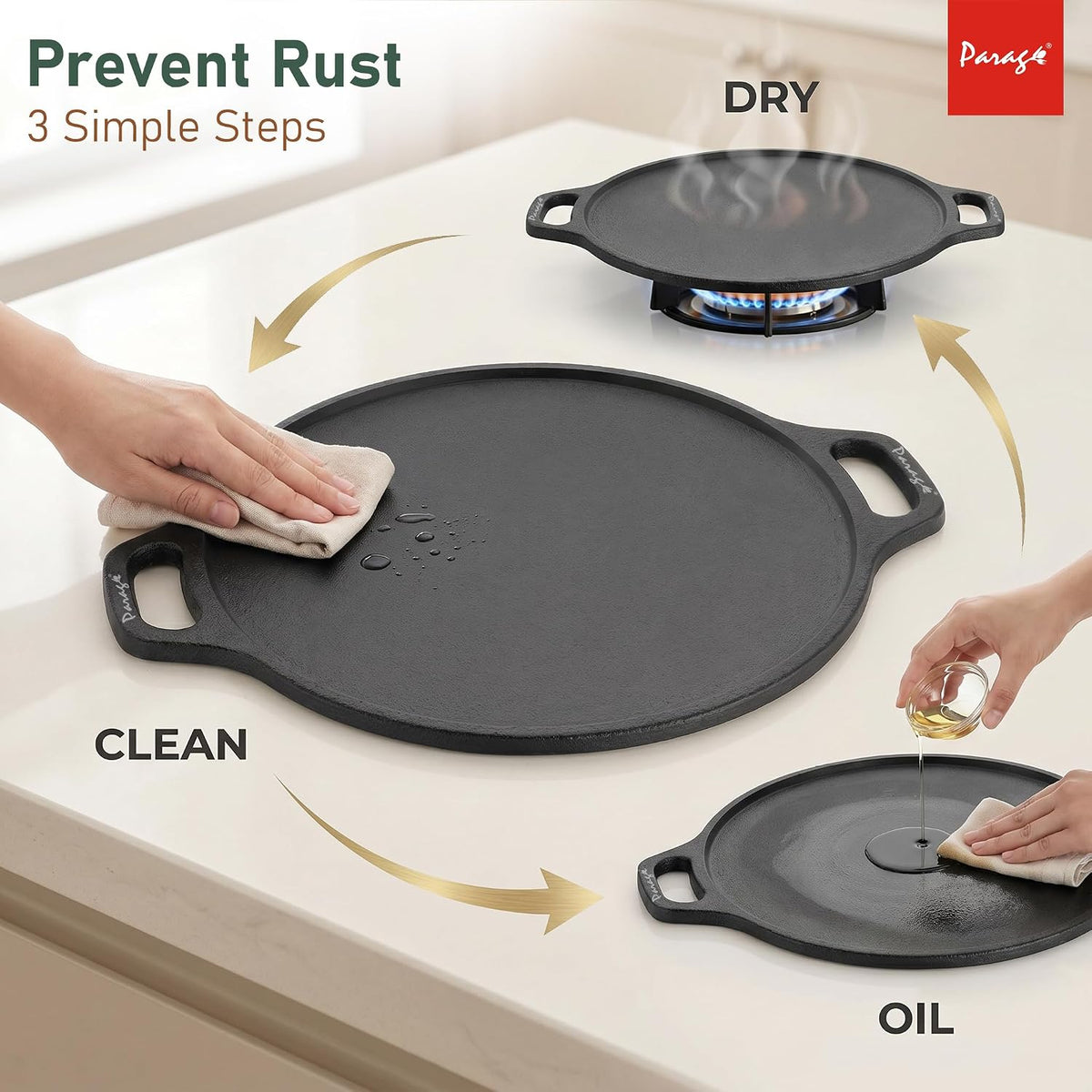 Parage IronCraft Cast Iron Dosa Tawa 30 cm, 4.2 mm Thick Heavy Iron Tawa 3 Kg, Pre-Seasoned Naturally Non Stick, Roti, Chapati, Uttapam Pan, Gas & Induction Compatible, Chemical Free