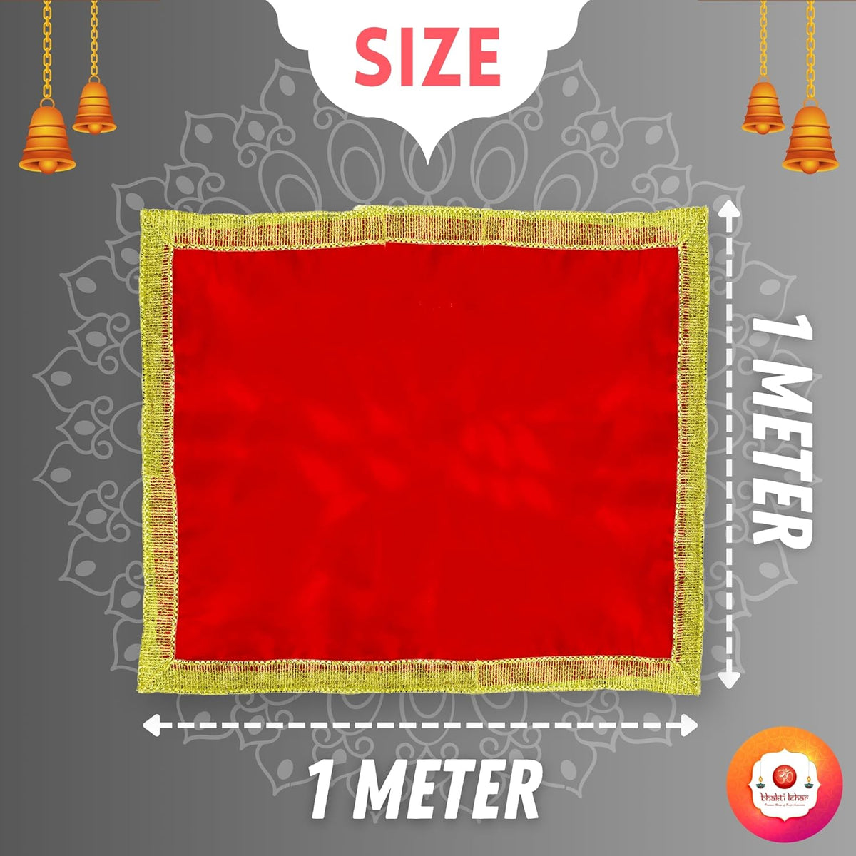 Bhakti Lehar Satin Altar Cloth (Size: 1 METER) | Diwali Pooja Sartin Cloth Mat for Puja Table, God Chowki Aasan, Temple, Mandir and Multipurpose Use (Red)