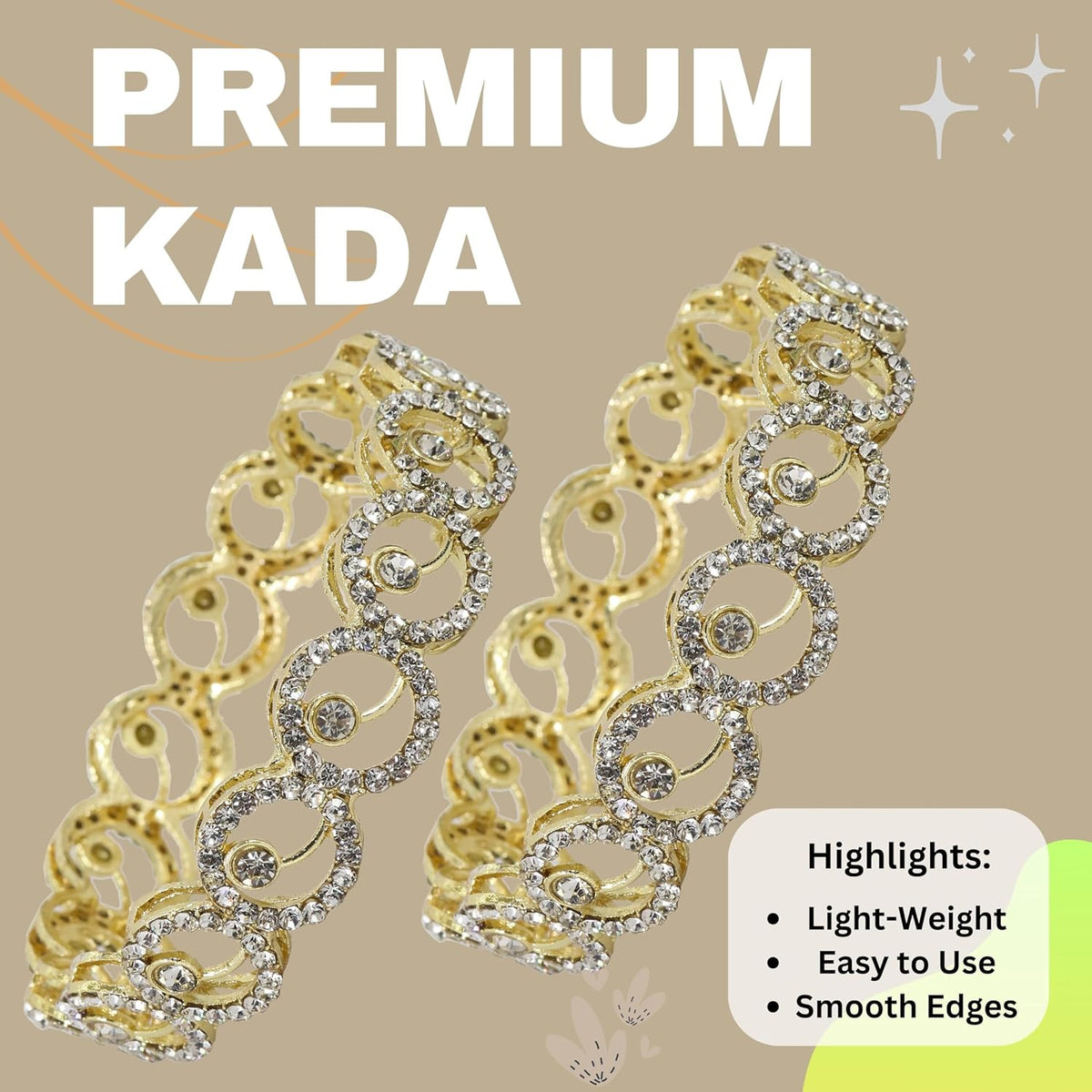 NMII Stylish Alloy Metal Gold Plated Bangles Set For Girls and Women Studded American Diamond Stone | Fancy Diamond Bangles | Metal bangles | Women Bangles For Wedding, Party, Function- Set of 2