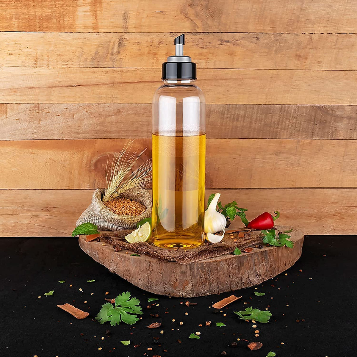 E-COSMOS® Food-Grade Plastic 1 litres Oil Dispenser for Cooking, Easy Flow Oil and Vinegar Bottle, Oil Pourer, Liquid Dispenser, Transparent, Unbreakable, Medium