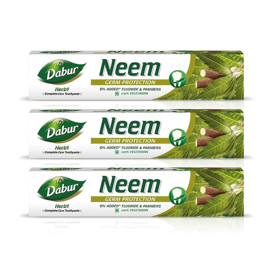 Dabur Herb'l Neem Germ Protection Toothpaste - 600g (200g x 3) | No Added Flourides & Parabens | Neem Fights Bacteria | Potent for Germ Protection | Enriched With Powerful Natural Ingredients